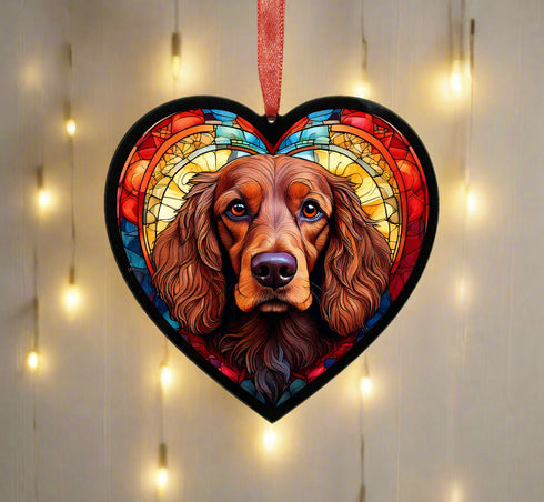 Cocker Spaniel (Working) Chocolate Stained Glass Effect Heart Suncatcher